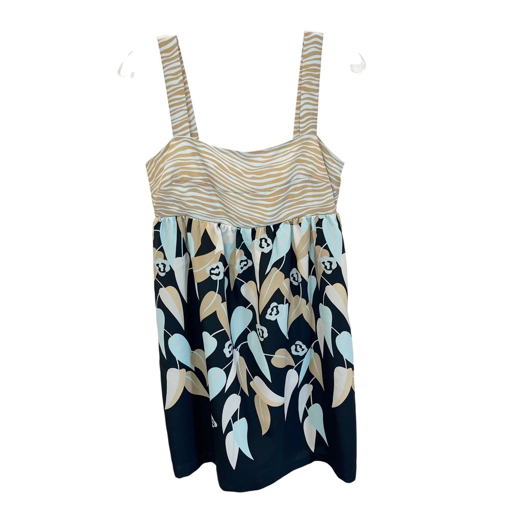 BCBGMAXAZRIA Y2K Mixed Print‎ Dress Floral Striped Empire Waist Babydoll MEDIUM